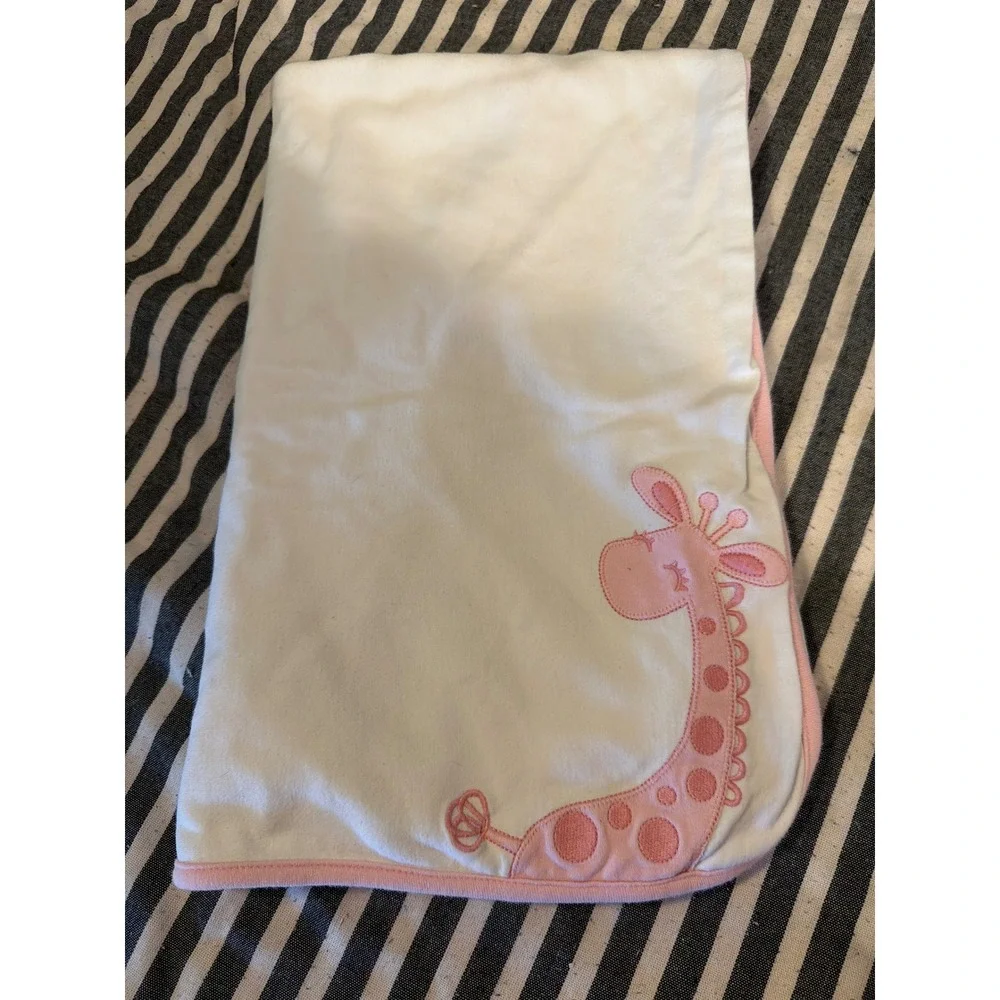 Gymboree Baby Girl Pink White Giraffe Embroidered Cotton Receiving Blanket 2010